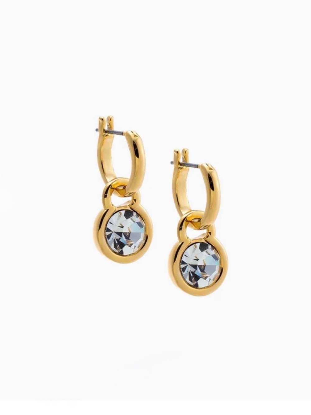 Adina Eden ~ New ~ CZ Round Bezel Drop Huggie Earring ~ Gold-Tone Medal